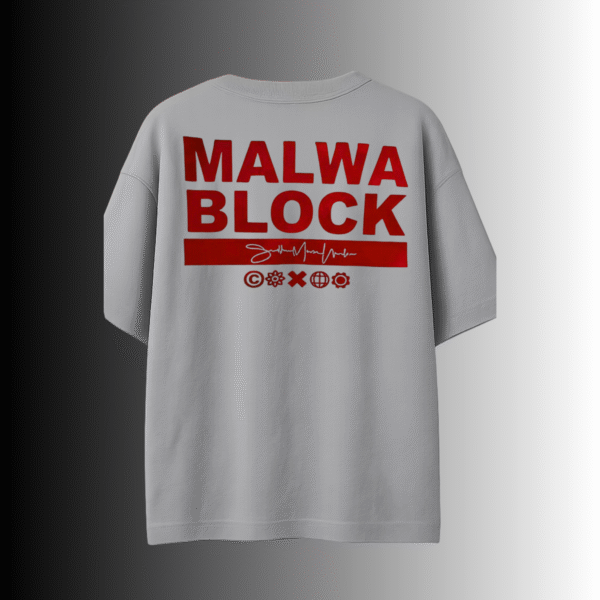 Light gray Malwa Block metallic red foil back print t-shirt – premium streetwear Pakistan