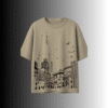 Oversized beige 180 GSM cotton T-shirt with aesthetic building and stars design – Pakistan streetwea
