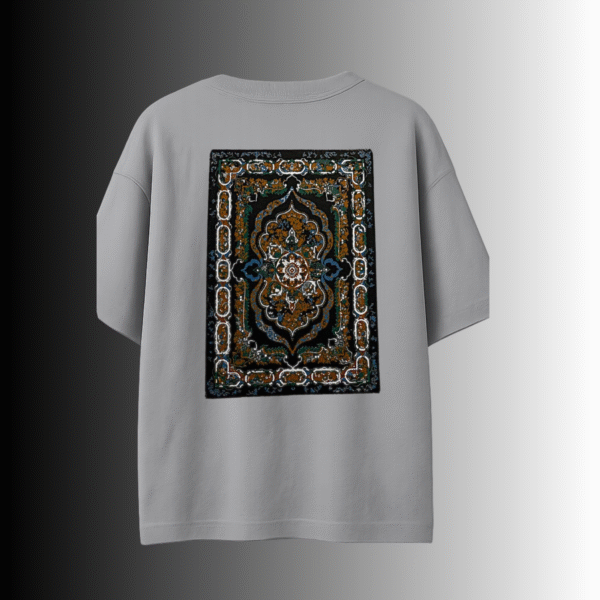 Light gray rug design back print 230 GSM cotton t-shirt – cultural streetwear Pakistan