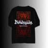 Back view of Zeyvara Dimension Oversized T-Shirt featuring red oriental rug print and bold white Dimension typography