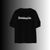 Front view of Zeyvara Dimension Oversized T-Shirt with white gothic typography on black 230 GSM cotton