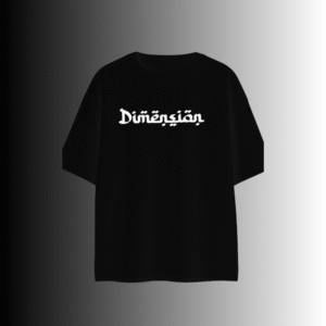 Front view of Zeyvara Dimension Oversized T-Shirt with white gothic typography on black 230 GSM cotton